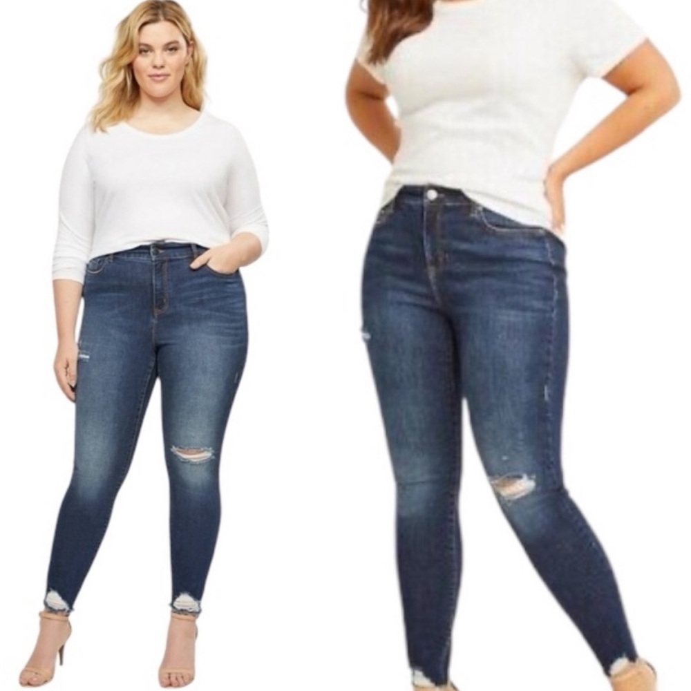 Lane Bryant Signature Fit Mid-Rise Super Stretch Skinny Jeans Raw Hem – Size 28